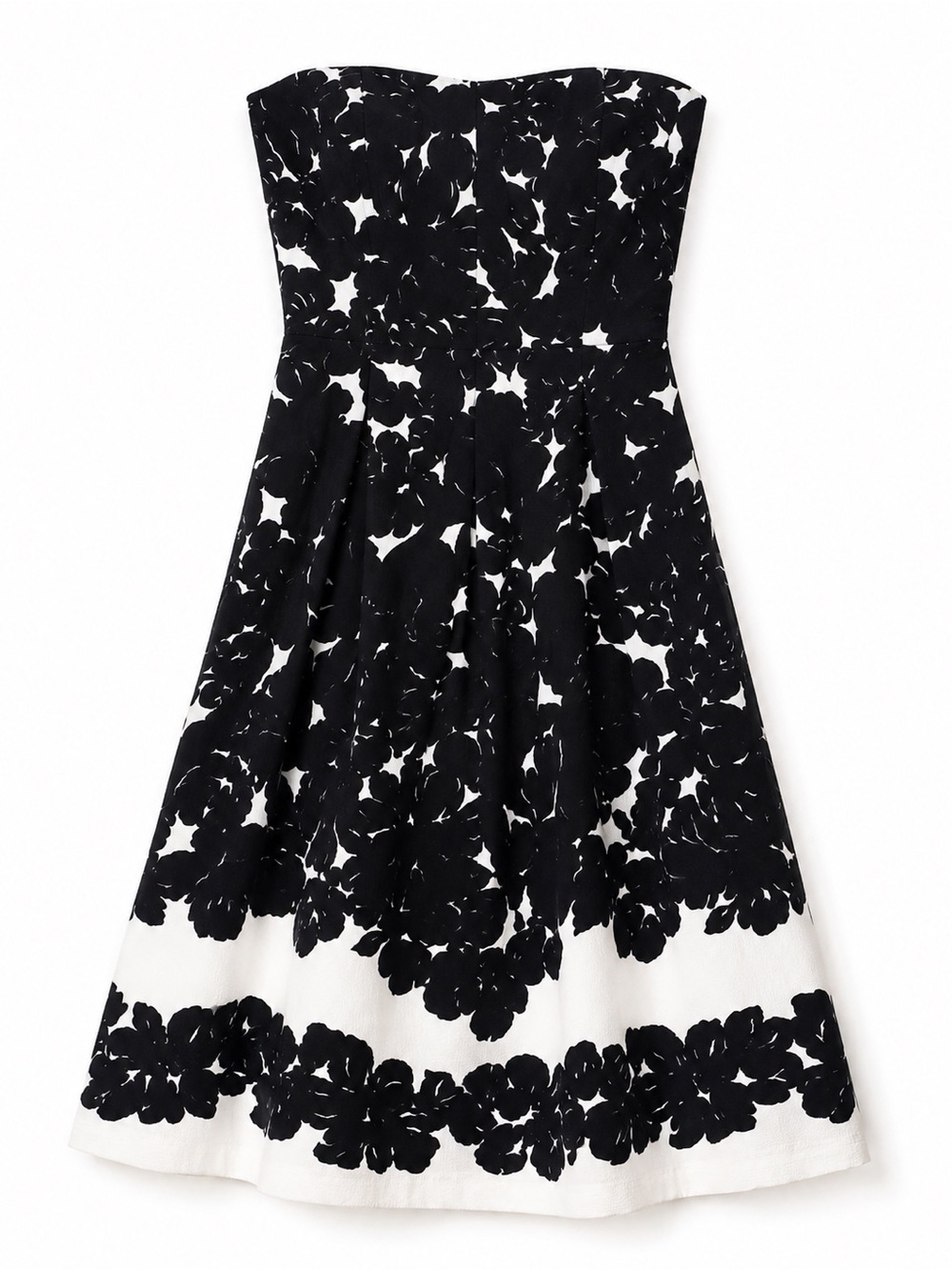 White House Black Market 14 Strapless Black White Floral Fit Flare Midi Dress